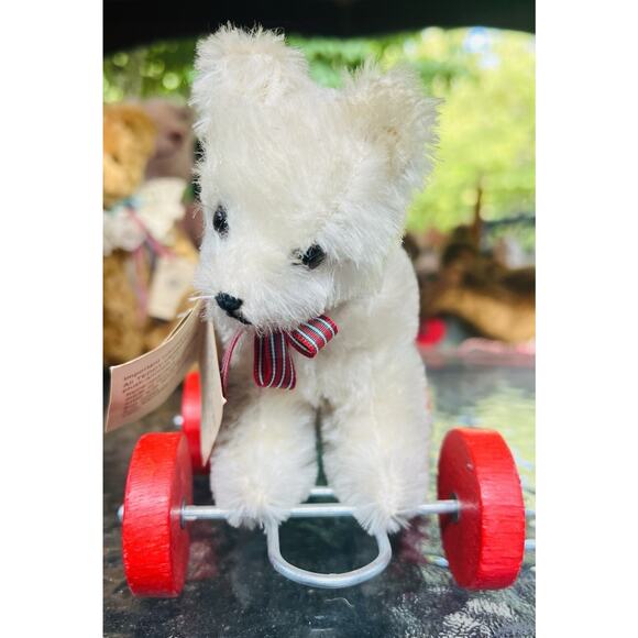 Vintage German Hermann Teddy Bear on Wheels Tags Safety Eyes Nose Blond - Picture 4 of 7